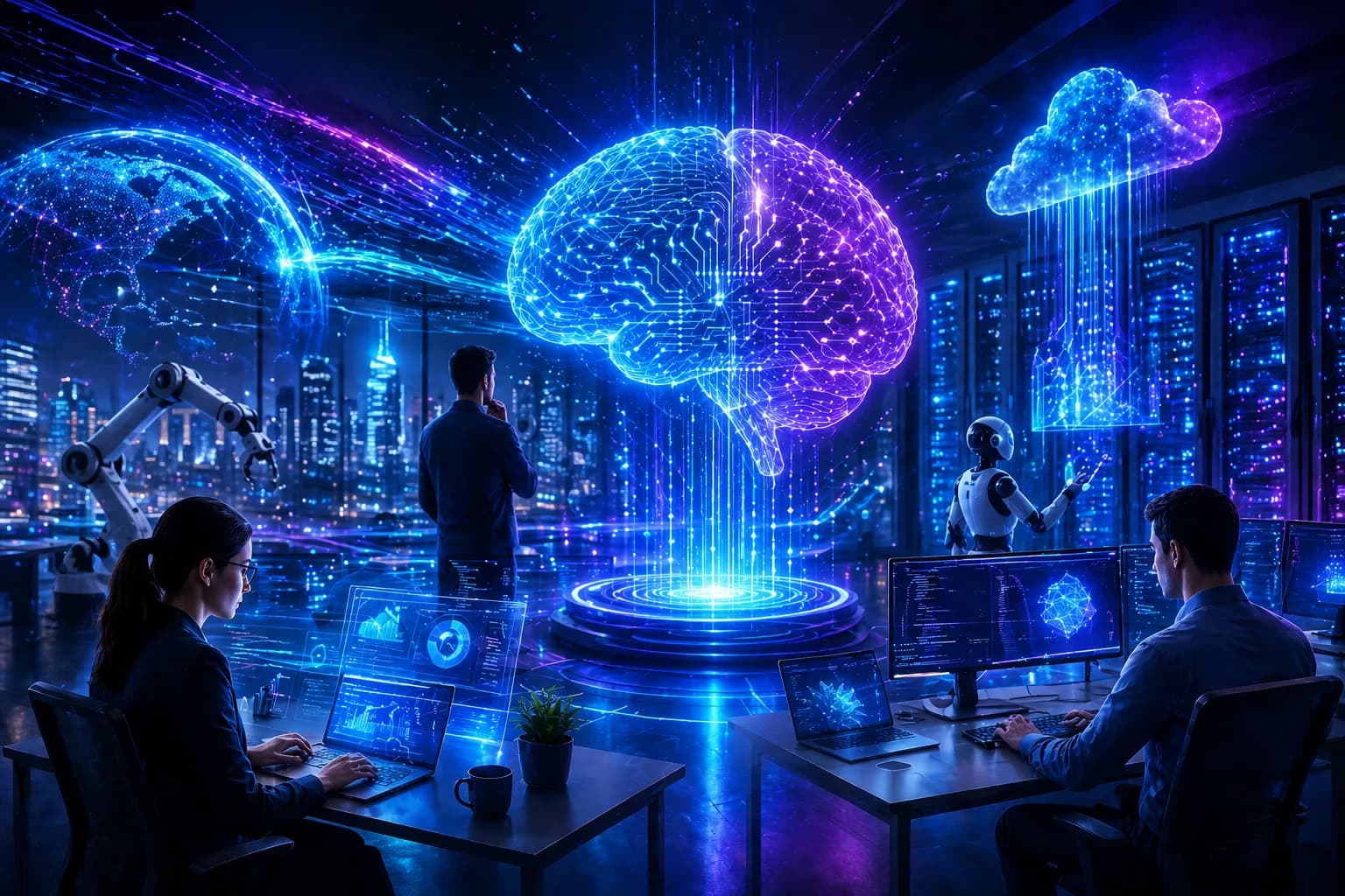 Illustration showing the positive impact of AI on the IT industry