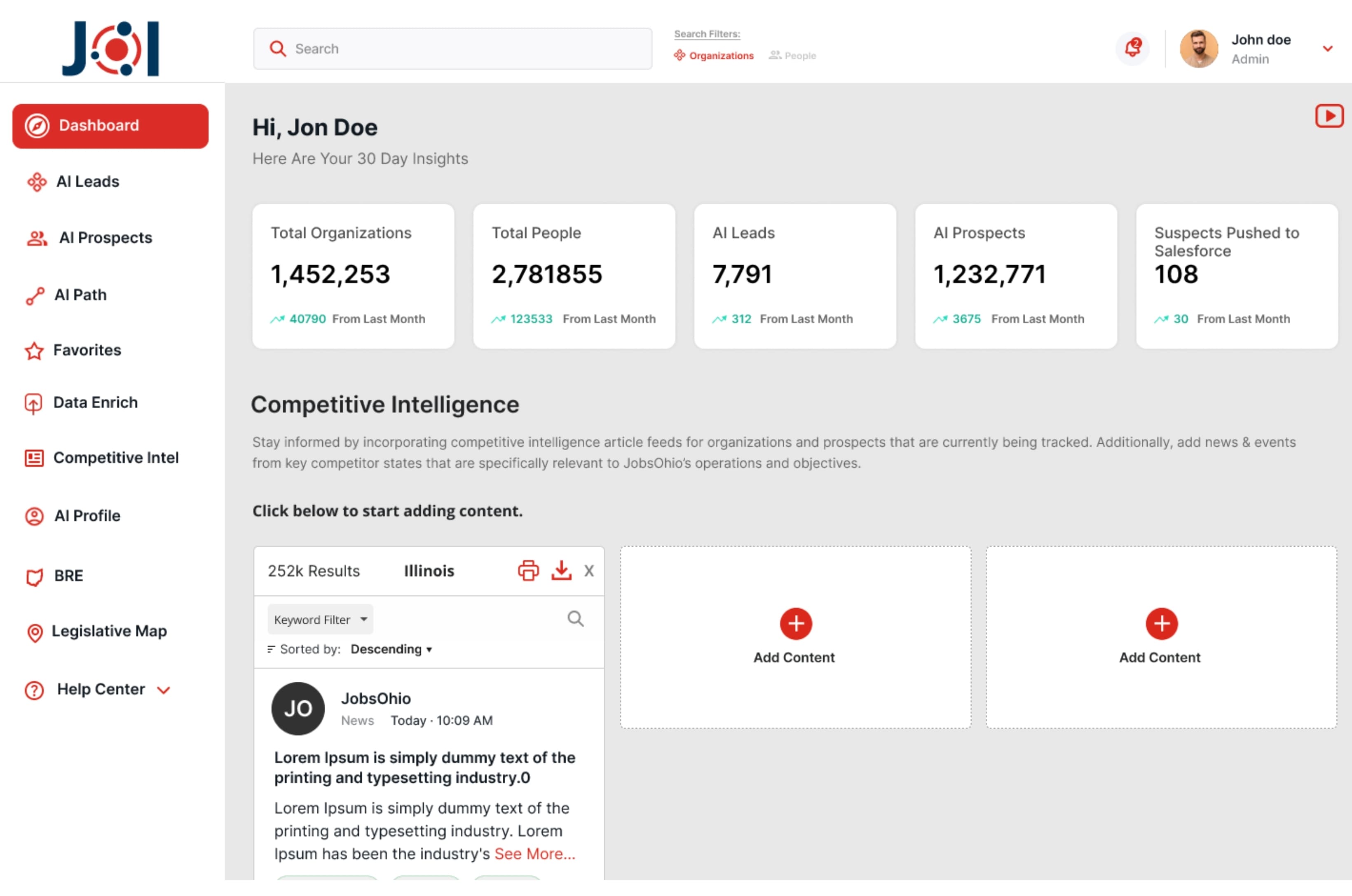 JobsOhio AI lead intelligence portal by Elite Web Technologies
