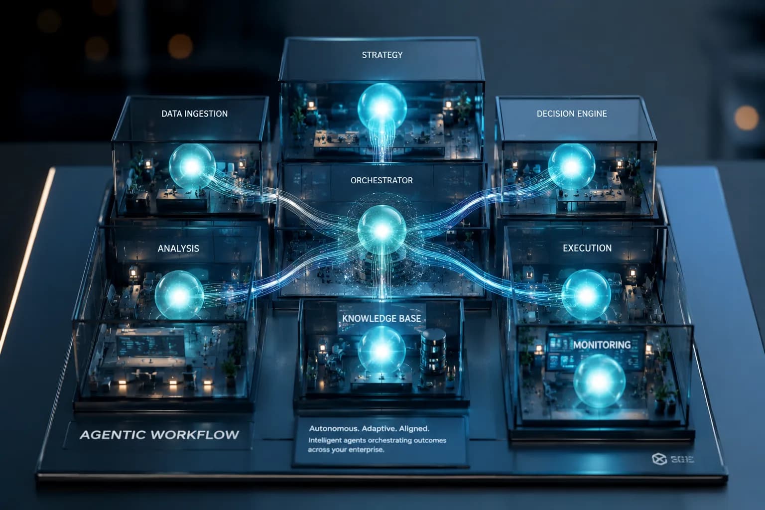 AI agent workflow diagram showing intelligent automation for business operations in 2026